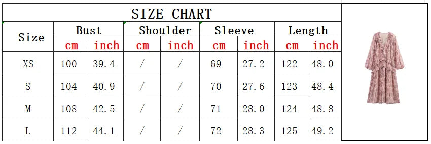 2025 Women Summer MIDI Dress Vintage Print Chiffon V-Neck Cascading Ruffle Long Sleeve Female Elegant Street Dresses Clothing