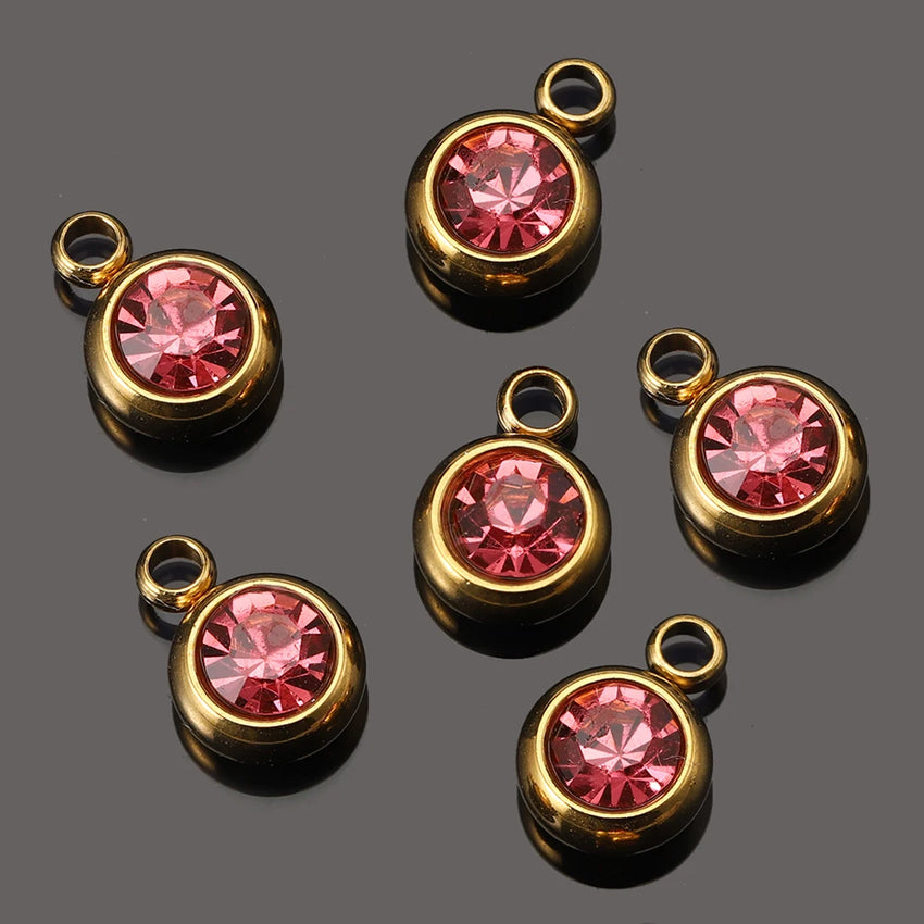 20pcs 6mm Stainless Steel Rhinestone Beads Gold Color Crystal Charms Pendants for Necklace Bracelet Jewelry Making Charm 2030