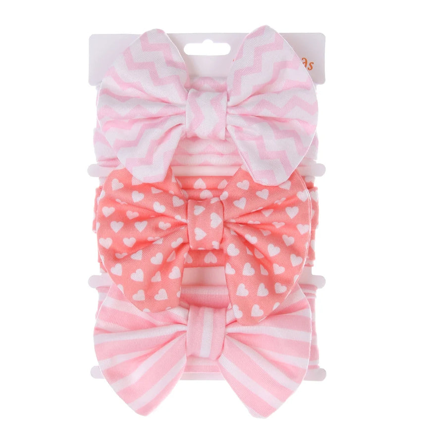 3Pcs/Set Cute Cotton Bows Baby Headbands Newborn Infant Ealstic Hairbands Boys Girsl Dot Striped Flower Print Kids Headwraps