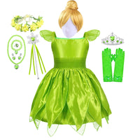 Girls Party Dresses Fairy Green Costume for Girl Tinkerbell Children Clothing Princess Elf Birthday Ball Gown Wing Dresses