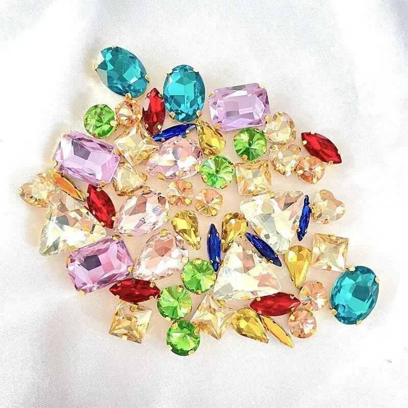 50pcs/set Water Drop Round Multi-shapes Claw Drill Pointedback Diamonds for Wedding Dresses Shoes Mixed Accessories
