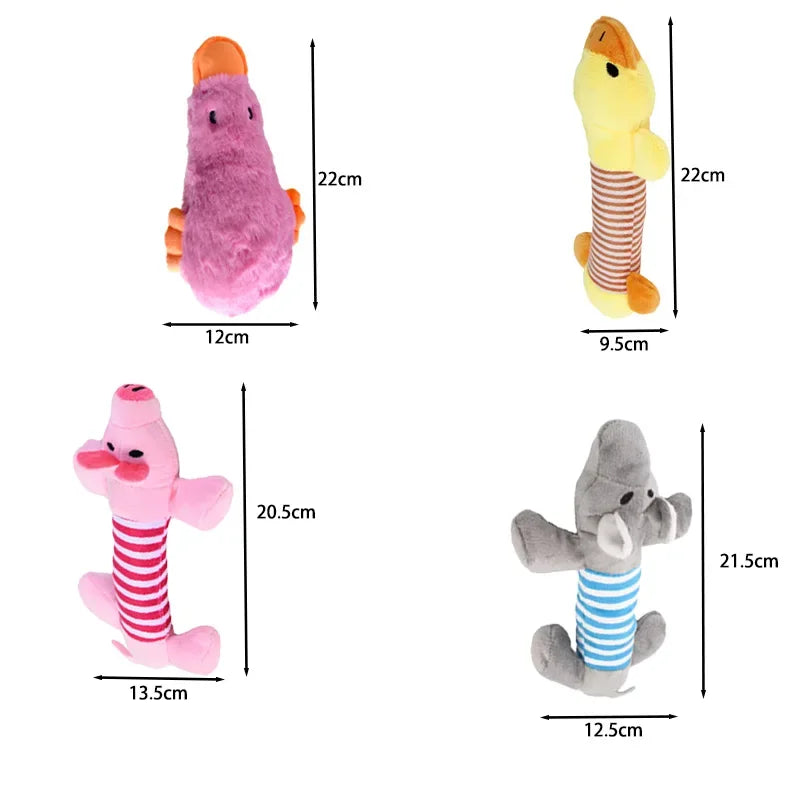Striped Plush Dog Toys Squeaky Assorted Animals Duck Pig Hippo Shapes Durable Bite Resistant Safe Washable Fun Pet Supplies