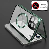 Metal Magnetic Anti Peeping Privacy Case For iPhone 17 16e 15 14 13 12Pro Max Magsafe Case 360 Protection Shockproof Phone Cover