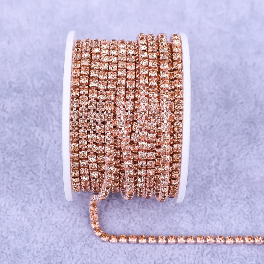 Crystal 10 Yard Rhinestones Trim Stone Cup Chain Gold Diamond Strass Decorative Applique Crystal Trimmings For Dresses