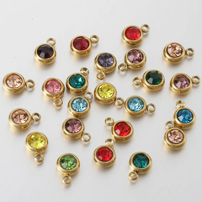20pcs 6mm Stainless Steel Rhinestone Beads Gold Color Crystal Charms Pendants for Necklace Bracelet Jewelry Making Charm 2030
