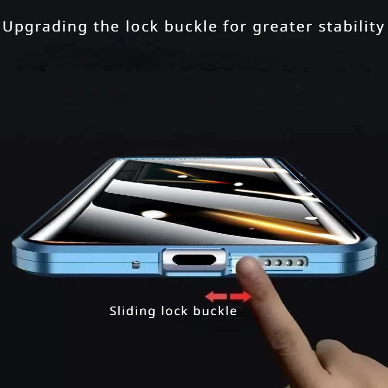 Metal Phone Case Double sided Temper Glass For Redmi Note 14 13 12 Pro Plus 5G Lens Protect Anti Peeping Spy Privacy Cover Cases