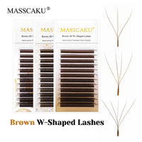 MASSCAKU New Brown 3D/4D/5D W Shaped Eyelash Extensions 8-15mm Mix Length Hand-Woven Premade Volume Fans Cilios for Makeup Tools