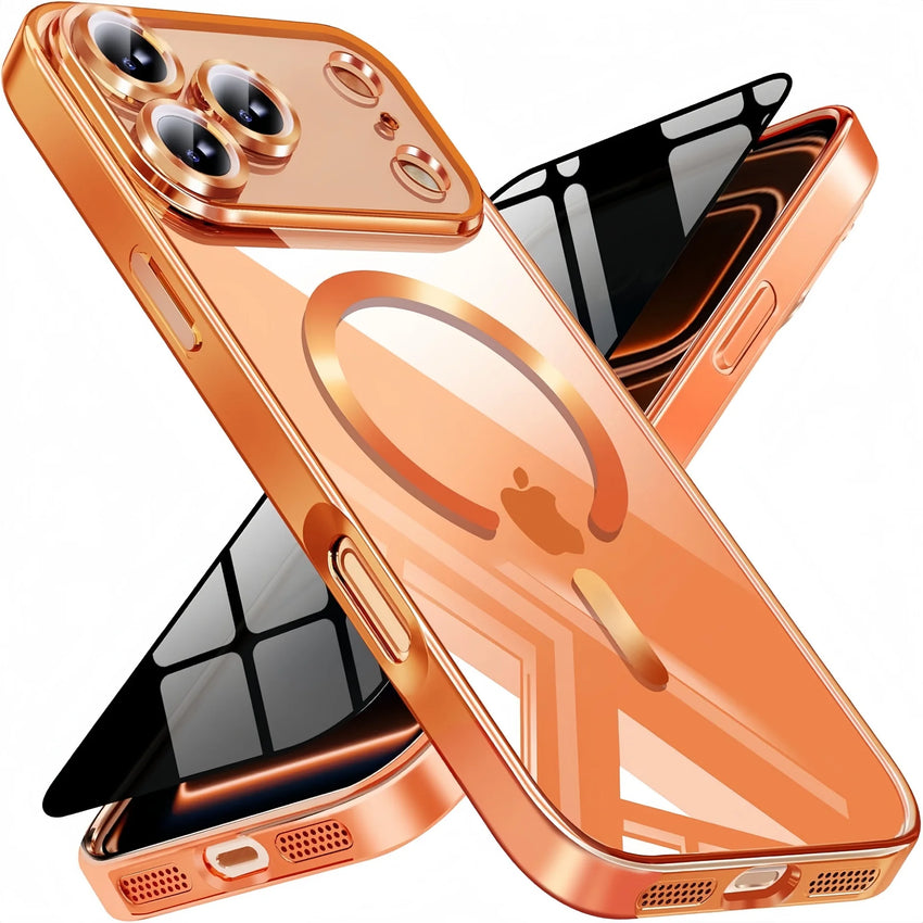 Luxury Electroplated Cover Bumper With Magnetic  Case For iPhone 17 Pro Max、17，With Privacy Screen Protector Full Camera Cover