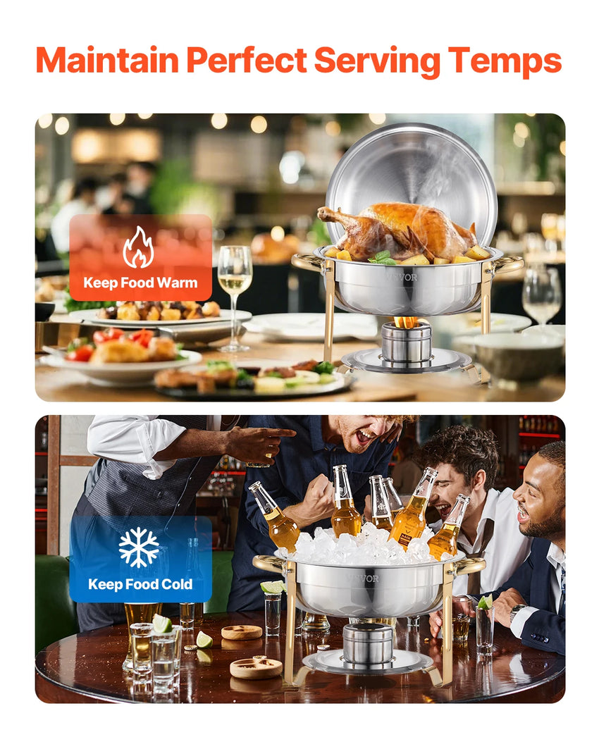 SucceBuy 4 Pack Chafing Dish Buffet Set Stainless Steel Chafer w/4 Full Size Pan Round Catering Warmer Server for Party Banquets