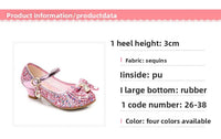Princess Kids Leather Shoes for Girls Flower Casual Glitter Children High Heel Girls Shoes Butterfly Knot Blue Pink Silver