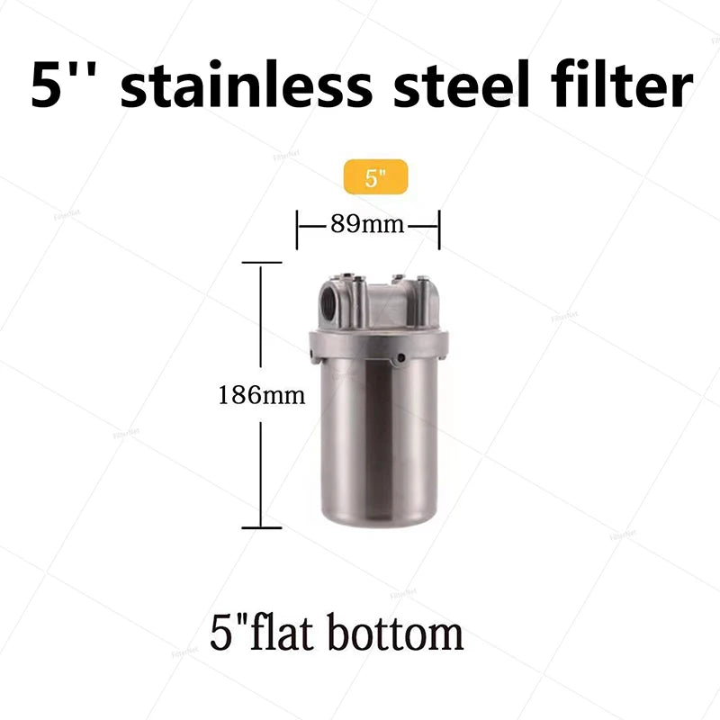 5inch Prefilter 304 Stainless steel hot water filter housing DN15 DN20 DN25 for high temperature high flow water filter housing