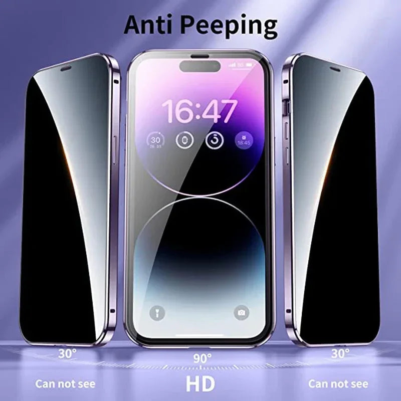 360 ° Full Protection Metal Magnetic Double-Sided Glass Snap Lock Privacy Case For iPhone 17 16 15 14 Plus 13 12 11 Pro Max 16E
