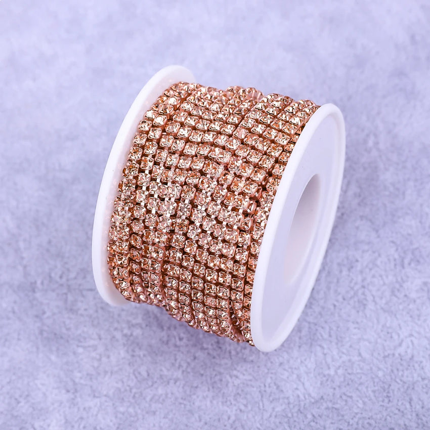 Crystal 10 Yard Rhinestones Trim Stone Cup Chain Gold Diamond Strass Decorative Applique Crystal Trimmings For Dresses