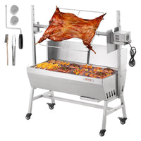 SucceBuy 35inch Rotisserie Grill Electric Motor Charcoal Spit Grill Stainless Steel Roaster w/Lockable Wheels for Camping