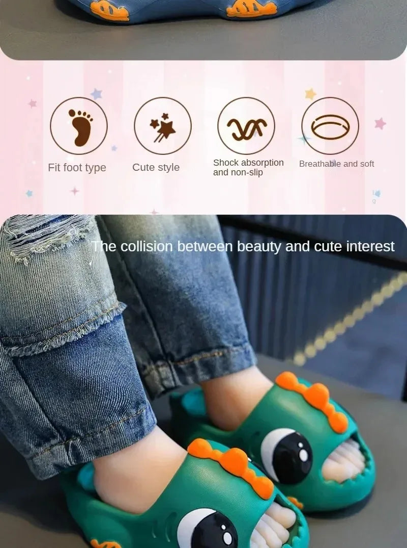 /Summer Aged 2-12 Children Slippers Cute Cartoon Dinosaur Beach Sandal For Kids Boys Girls Flip Flops Non-Slip Indoor Home Shoes