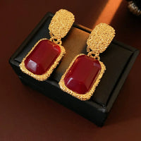 Vintage Red Resin Women's Earrings Stud Earrings Luxury large Geometric Oval earrings Party Wedding Ear Jewelry Wholesale