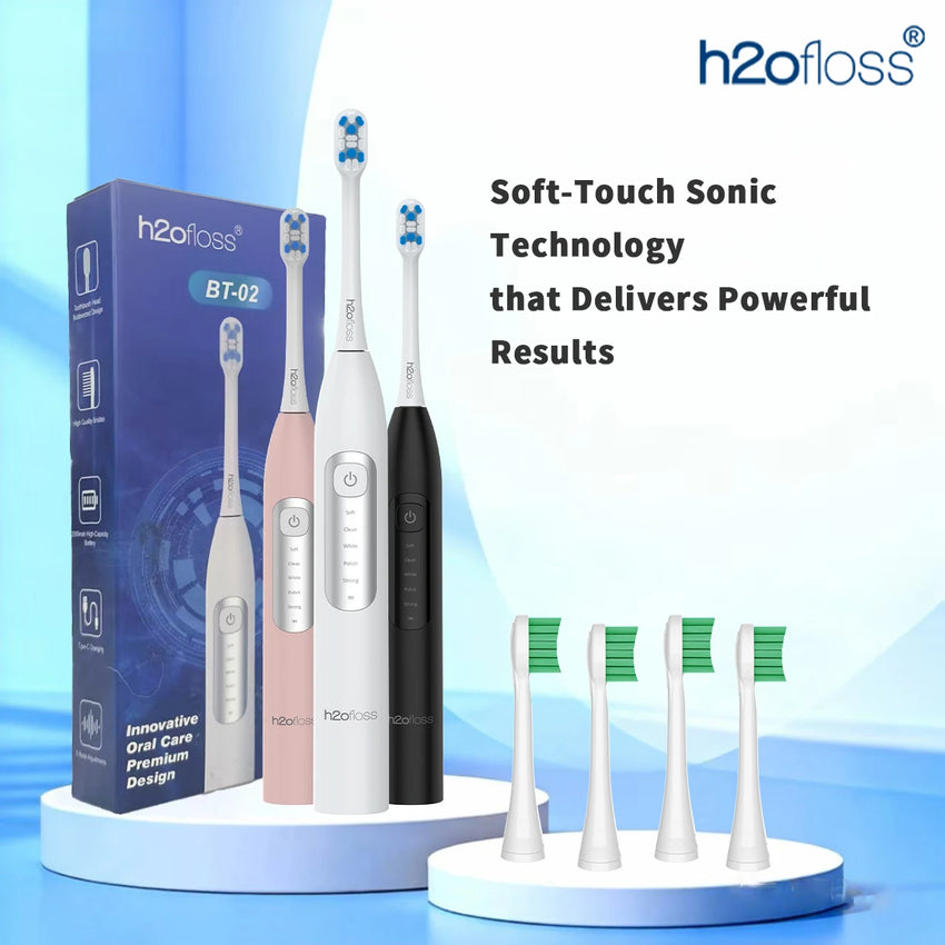 H2ofloss Sonic Electric Toothbrush For Adults 2000mAh Large Battery Ultrasonic Rechargeable 5 Modes IPX7 Waterproof Oral Clean