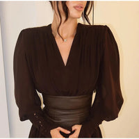Elegant Retro Solid Color Women's Dresses Fashion V Neck Split Long Dresses Autumn New Women's Party Long Sleeved A-line Dress