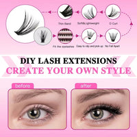 DIY Clusters Lash Kit Full Set 8-16mm Mix Bond&Seal Tweezers Lash for Self Application Makeup Individual Eyelash Extensions