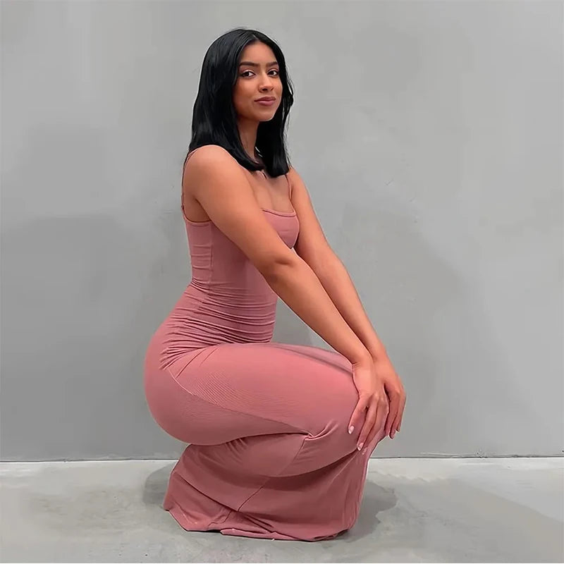 Satin Slip Sleeveless Backless Maxi Dress Women Y2K Summer Bodycon Elegant Sexy Outfits Ladies Birthday Party Club Sundress