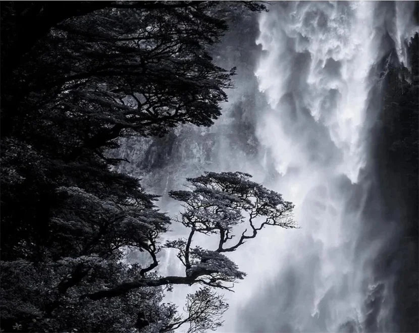 Custom Size wall papers 3D Nordic art black and white landscape waterfall porch mural Retro Hand Painted Forest Tree home decor