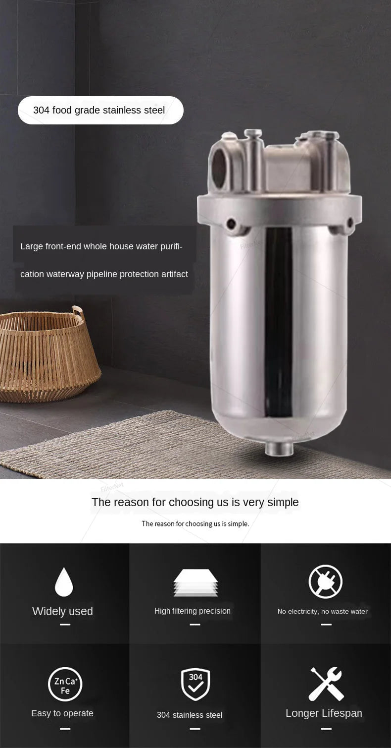 5inch Prefilter 304 Stainless steel hot water filter housing DN15 DN20 DN25 for high temperature high flow water filter housing
