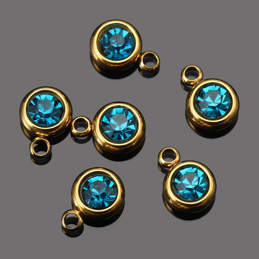 20pcs 6mm Stainless Steel Rhinestone Beads Gold Color Crystal Charms Pendants for Necklace Bracelet Jewelry Making Charm 2030