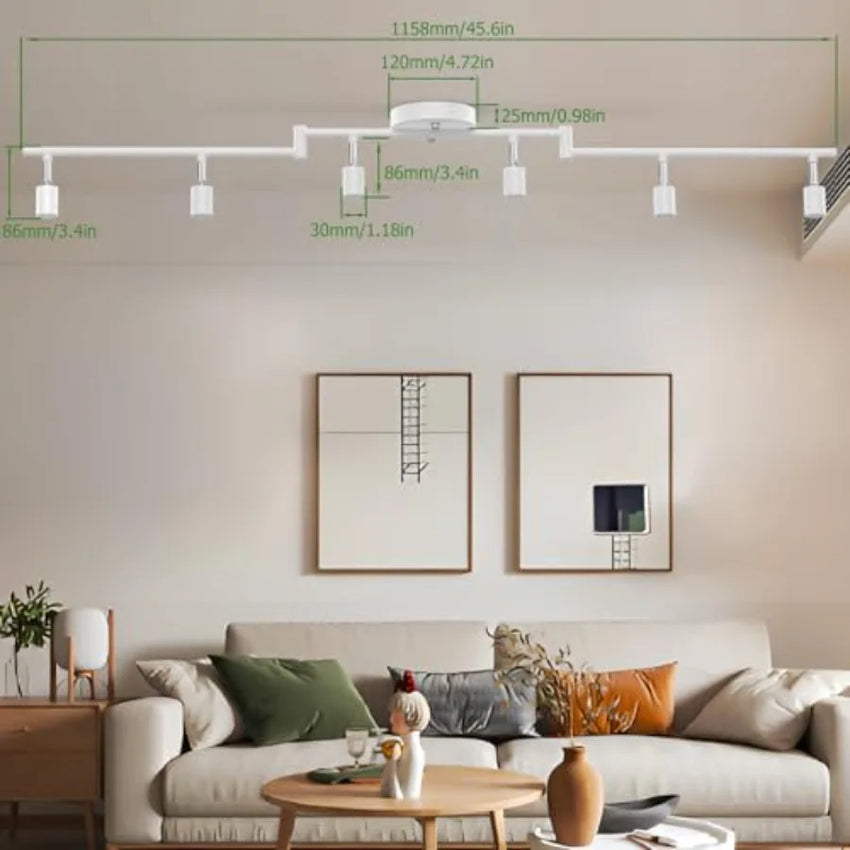 Track Lighting Kit Modern White Ceiling Spot Lighting with Flexibly Rotatable Light Heads 6 Track Lights for Room/Hallway/Kitch