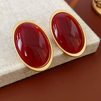 Vintage Red Resin Women's Earrings Stud Earrings Luxury large Geometric Oval earrings Party Wedding Ear Jewelry Wholesale