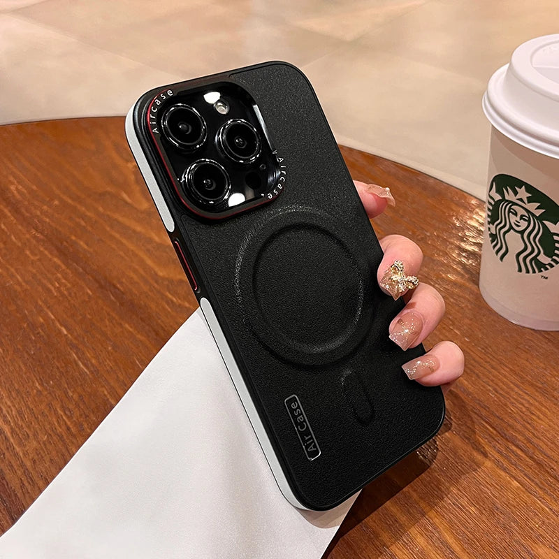 Business Leather Magnetic Phone Case For iPhone 16 15 Pro Max 14 13 12 For Magsafe Wireless Charging Shockproof Matte Back Cover