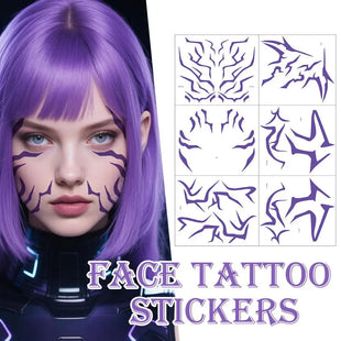 Kpop Temporary Tattoos, Purple Lightning Bold Makeup for Cosplay Role Play, Waterproof Face Art Stickers 1pcs Random