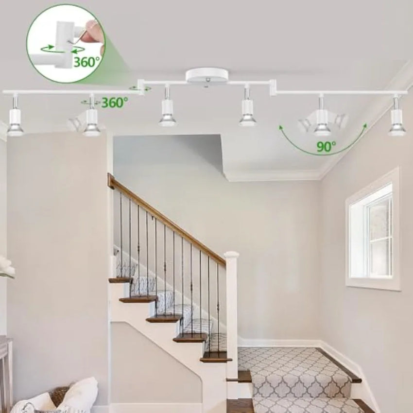 Track Lighting Kit Modern White Ceiling Spot Lighting with Flexibly Rotatable Light Heads 6 Track Lights for Room/Hallway/Kitch