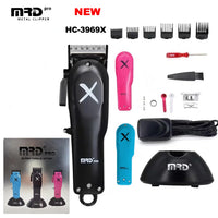 MRD HC-3969X Lawn Shovel Men's Professional Hair Clipper DC Rotating Motor Horn DLC Black Diamond Blade 7200RPM Trimmer Withbase