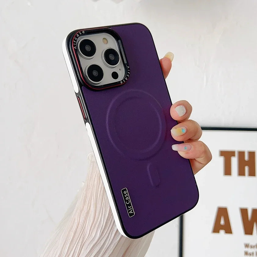 For iPhone 16 Leather Case Luxury Bicolor Magnetic for Magsafe Case for iPhone 15 13 12 14 Pro Max 16Pro Max Wireless Chgarging