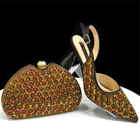 2026 New Elegant Green Pointed-Toe High Heels & Matching Bag Set with Diamond Design for Women's Party Wear - Italian Trend