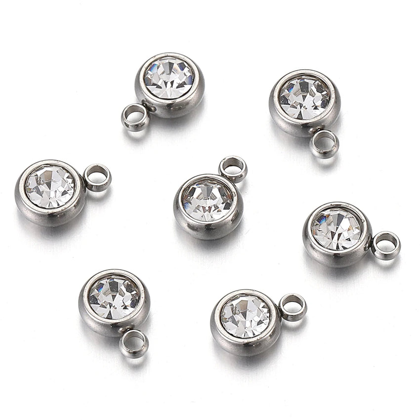 20pcs 6mm Stainless Steel Rhinestone Beads Gold Color Crystal Charms Pendants for Necklace Bracelet Jewelry Making Charm 2030
