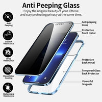 360°Full Protection Metal Magnetic Double-Sided Glass Snap Lock Anti Peeping Phone Case For iPhone 15 14 13 12 16 Pro Max Cover