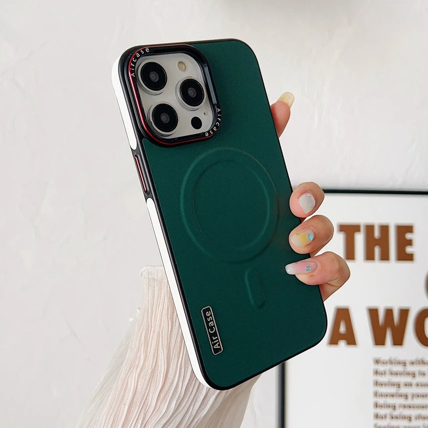 For iPhone 16 Leather Case Luxury Bicolor Magnetic for Magsafe Case for iPhone 15 13 12 14 Pro Max 16Pro Max Wireless Chgarging