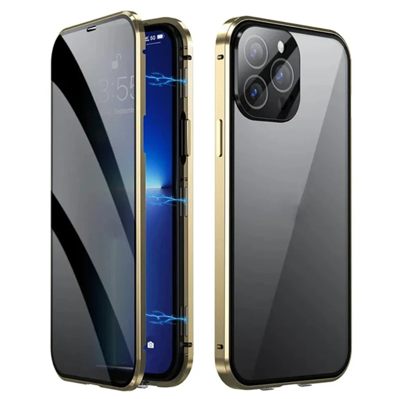 Metal Magnetic Anti Peeping Privacy Case For iPhone 17 16e 15 14 13 12Pro Max Magsafe Case 360 Protection Shockproof Phone Cover