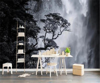 Custom Size wall papers 3D Nordic art black and white landscape waterfall porch mural Retro Hand Painted Forest Tree home decor