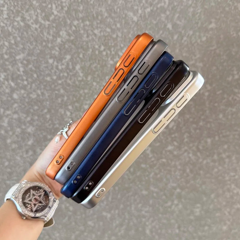 Luxury Transparent Matte Phone Case For iPhone 17Pro Air 17 16 15 14 13 12 11 Pro Max Lens Protection Metallic Color Frame Cover