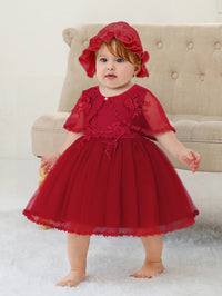 Sleeveless Hood Cloak Soft Satin Floral Embroidered Lace Wedding Party Princess Baby Dress Set