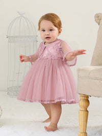 Sleeveless Hood Cloak Soft Satin Floral Embroidered Lace Wedding Party Princess Baby Dress Set