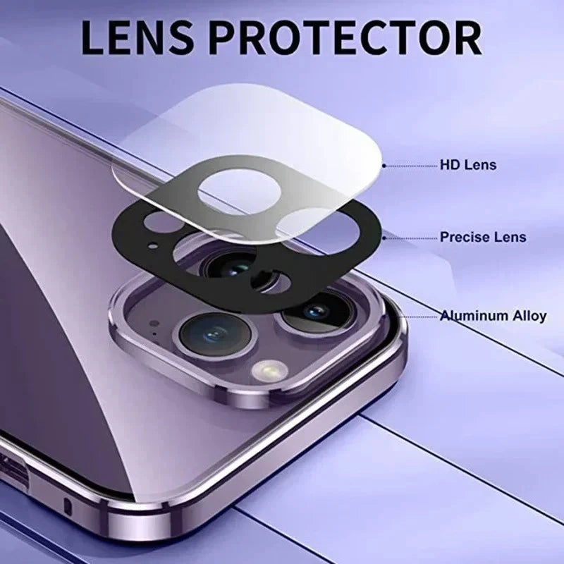 360 ° Full Protection Metal Magnetic Double-Sided Glass Snap Lock Privacy Case For iPhone 17 16 15 14 Plus 13 12 11 Pro Max 16E