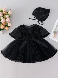 Sleeveless Hood Cloak Soft Satin Floral Embroidered Lace Wedding Party Princess Baby Dress Set