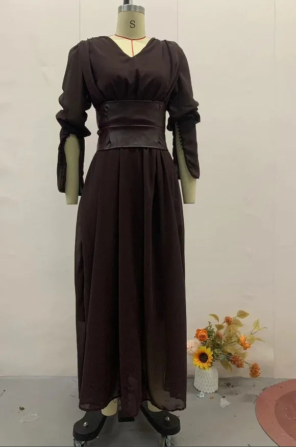 Elegant Retro Solid Color Women's Dresses Fashion V Neck Split Long Dresses Autumn New Women's Party Long Sleeved A-line Dress