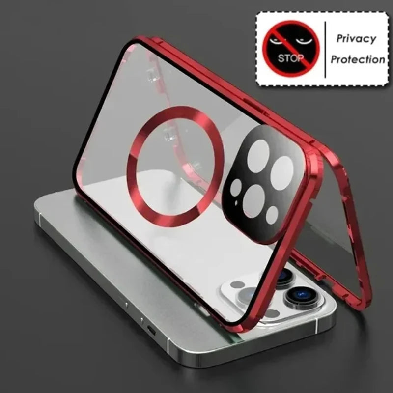 Metal Magnetic Anti Peeping Privacy Case For iPhone 17 16e 15 14 13 12Pro Max Magsafe Case 360 Protection Shockproof Phone Cover