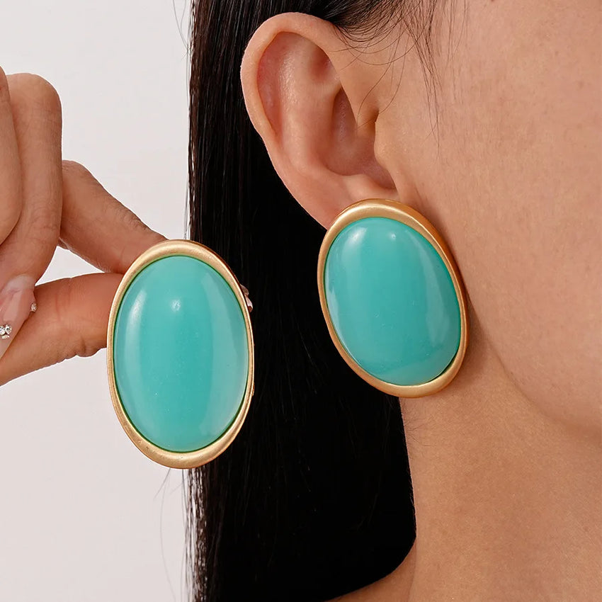 Vintage Red Resin Women's Earrings Stud Earrings Luxury large Geometric Oval earrings Party Wedding Ear Jewelry Wholesale