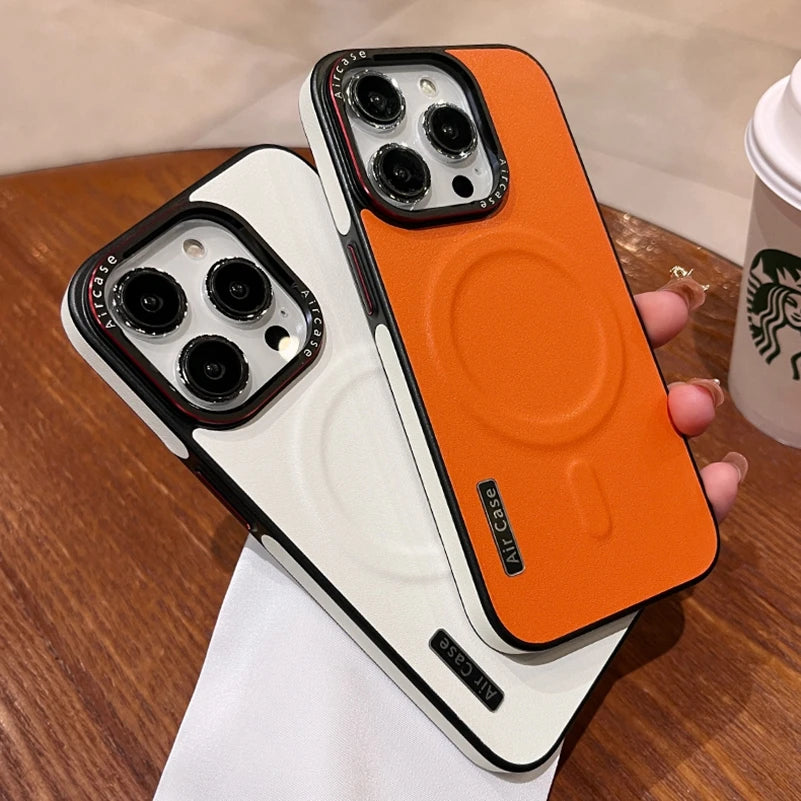 For iPhone 16 Leather Case Luxury Bicolor Magnetic for Magsafe Case for iPhone 15 13 12 14 Pro Max 16Pro Max Wireless Chgarging