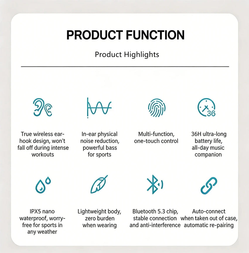 DACOM L19 Wireless Headphones Bluetooth 5.3 Earphones True with Mic Button Control Noise Reduction Earhooks Waterproof Headset